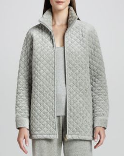 Womens Quilted Velour Long Jacket, Petite   Joan Vass   Grey heather (3P