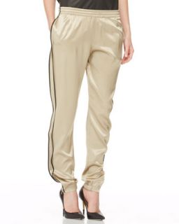 Womens Silk Track Pants, Gold/Black   Adam Lippes   Gold/Black (6)