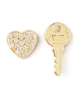Diamond Heart & Key Earrings   Zoe Chicco   Gold
