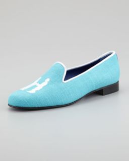Audrey Linen Smoking Loafer, Turquoise/White   Hadleighs  