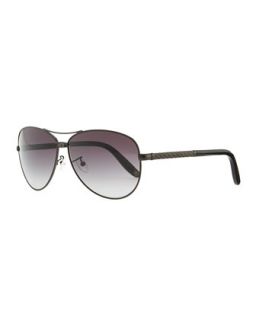 Metal Aviator Sunglasses with Intrecciato, Gray   Bottega Veneta   Gray