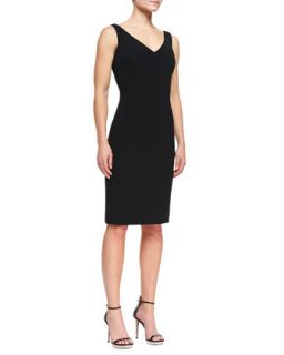 Womens Sleeveless V Neck Techno Sheath Dress, Black   Escada   Black (36)