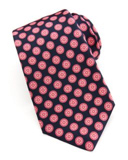 Mens Round Floral Silk Tie, Navy/Pink   Kiton   Navy pink