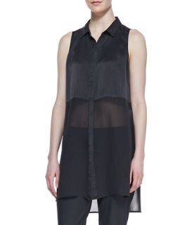 Womens Silk Long Sleeveless Shirt   Eileen Fisher   Graphite (S (6/8))