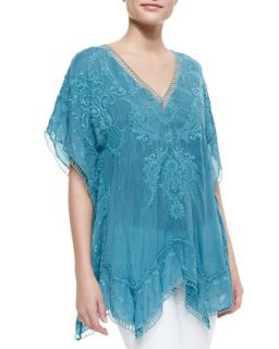 Womens Damask Embroidered Poncho   Johnny Was Collection   Orion blue (LARGE