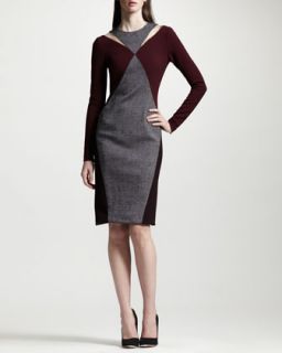 Womens Tweed Panel Two Tone Knit Dress   Stella McCartney   Garnet (40/6)