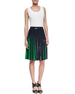 Womens Bicolor Sequined Pleated Skirt   Michael Kors   Midnight/Palm (6)