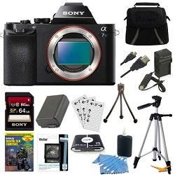 Sony ILCE 7S/B a7S Full Frame Camera 64GB SDHC Card, Battery & Tripod Bundle
