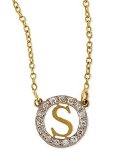 Extra Small Round Initial Pendant Necklace with Diamonds   Kacey K   V