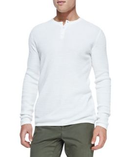 Mens Thermal Long Sleeve Henley, White   Vince   White (LARGE)
