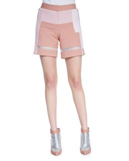 Womens Patchwork Sheer Strip Shorts   Rebecca Taylor   Nude combo (12)