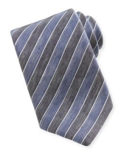 Mens Woven Bicolor Stripe Silk Tie, Denim   Massimo Bizzocchi   Denim