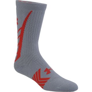 UNDER ARMOUR Mens Undeniable Crew Socks   Size L, Steel/red