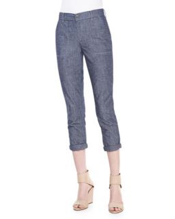 Womens Cropped Slim Chambray Trousers   Vince   Rinse (25)