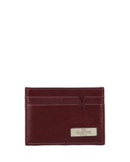 Mens Leather Logo Card Case, Red   Valentino   Red