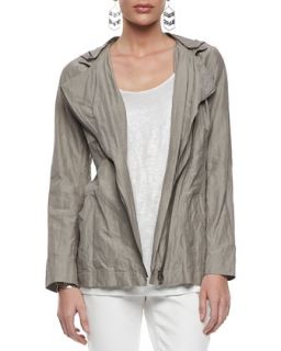 Rumpled Hooded Zip Front Jacket, Womens   Eileen Fisher   Taupe (3X (22/24))