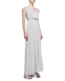 Womens Jewel Belted Silk Lace Sleeve Gown   Catherine Deane   Opal grey (4)