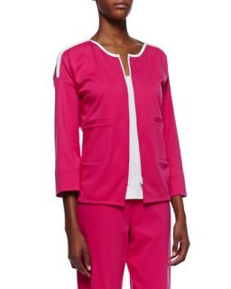 Womens Contrast Trim Zip Front Jacket, Petite   Joan Vass   Raspberry/Brt wht
