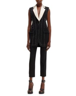 Womens Deconstructed Tailored Long Vest   Alexander McQueen   Black (46/12)