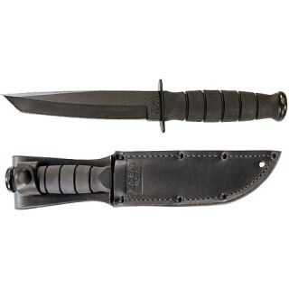 Ka Bar Short Straight Edge Black Knife w/ Leather Sheath (212567)