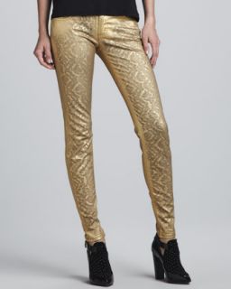 Womens Metallic Jacquard Print Skinny Pants   Faith Connexion   Gold (29)