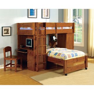 Furniture Of America Carmenie Twin Over Twin Loft Bed With Built in Workstation