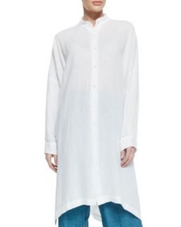 Womens Wide Collarless Shirt, White   eskandar   White (0)