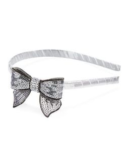 Headband with Sequined Bow, Silver   Bow Arts   Silver