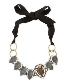 Short Ribbon Necklace with Crystal Bib   Lanvin   Gold