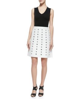 Womens Bonded Plonge Leather Grommet Skirt   Michael Kors   Optic white (6)