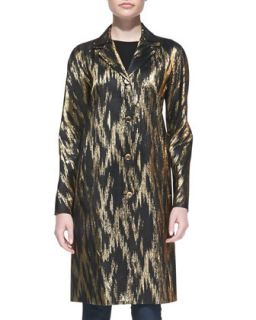 Womens Ikat Jacquard Balmacaan Coat   Michael Kors   Black/Gold (2)