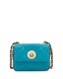 Borsa Quilted Faux Leather Crossbody Bag, Turquoise/Taupe   Moschino