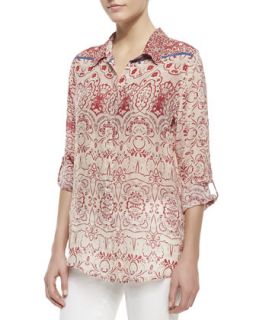 Printed Georgette Button Front Blouse, Womens   Johnny Was Collection   Multi