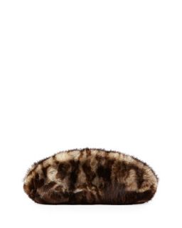 Mink Fur Oval Compact Clutch Bag, Leopard   VBH