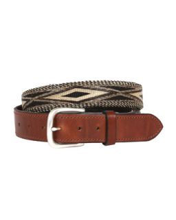 Mens Leather and Hitched Horsehair Belt, Brown   Will Leather Goods   Brown
