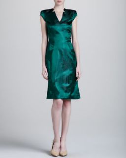 Womens Metallic V Neck Dress   Zac Posen   Green (8)
