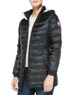 Womens Camp Hooded Mid Length Puffer Jacket, Black   Canada Goose   Black