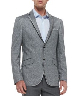 Mens Melange Linen/Cotton Jersey Jacket, Gray/Black   Etro   Gray patteern