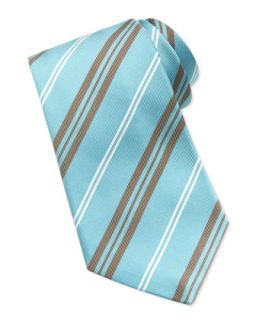Mens Printed Track Stripe Tie, Aqua   Kiton   Aqua