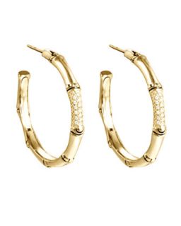 18k Gold Bamboo Hoop Earrings with Diamonds   John Hardy   Gold (18k )