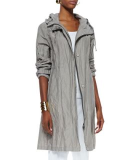 Womens Rumpled Hooded Long Coat   Eileen Fisher   Taupe (X LARGE (18))