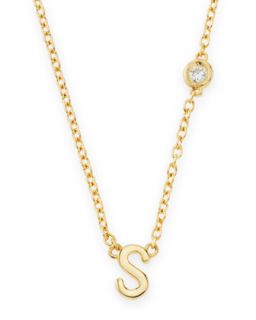 S Initial Pendant Necklace with Diamond   SHY by Sydney Evan   Gold