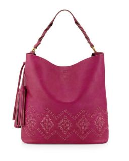 Mary Diamond Stitched Leather Hobo Bag, Magenta   Isabella Fiore