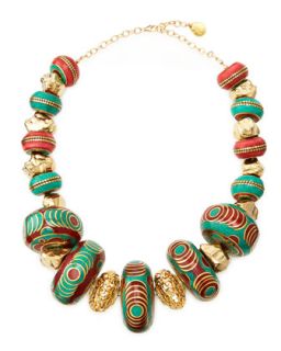 Turquoise & Coral Beaded Nugget Necklace   Devon Leigh   Turquoise/Coral