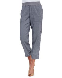 Womens Cargo Linen Blend Ankle Pants, Pewter, Petite   Eileen Fisher   Pewter