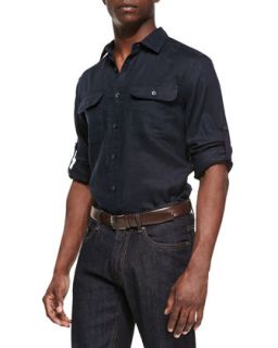 Mens Two Pocket Linen Shirt   Michael Kors   Navy (XL)
