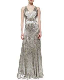 Womens Sleeveless Sequin Brooch Waist Gown   David Meister   Silver taupe (14)