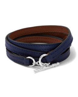Mens Pelle Sterling Toggle Leather 4 Wrap Bracelet in Blue, Size 3   Ippolita  
