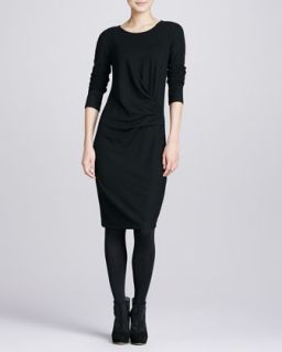 Womens Wool Stretch Faux Wrap Dress   DKNY   Black (SMALL/4 6)