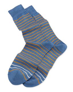Mens 2 Stripe Knit Socks, Blue   Paul Smith   Blue